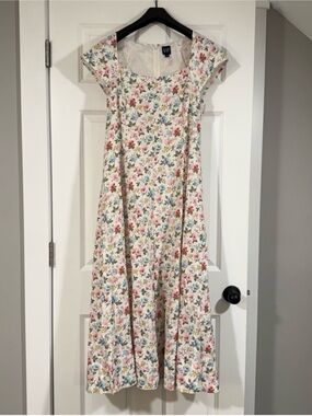 GAP Floral Cream Maxi Dress with Multicolor Blooms